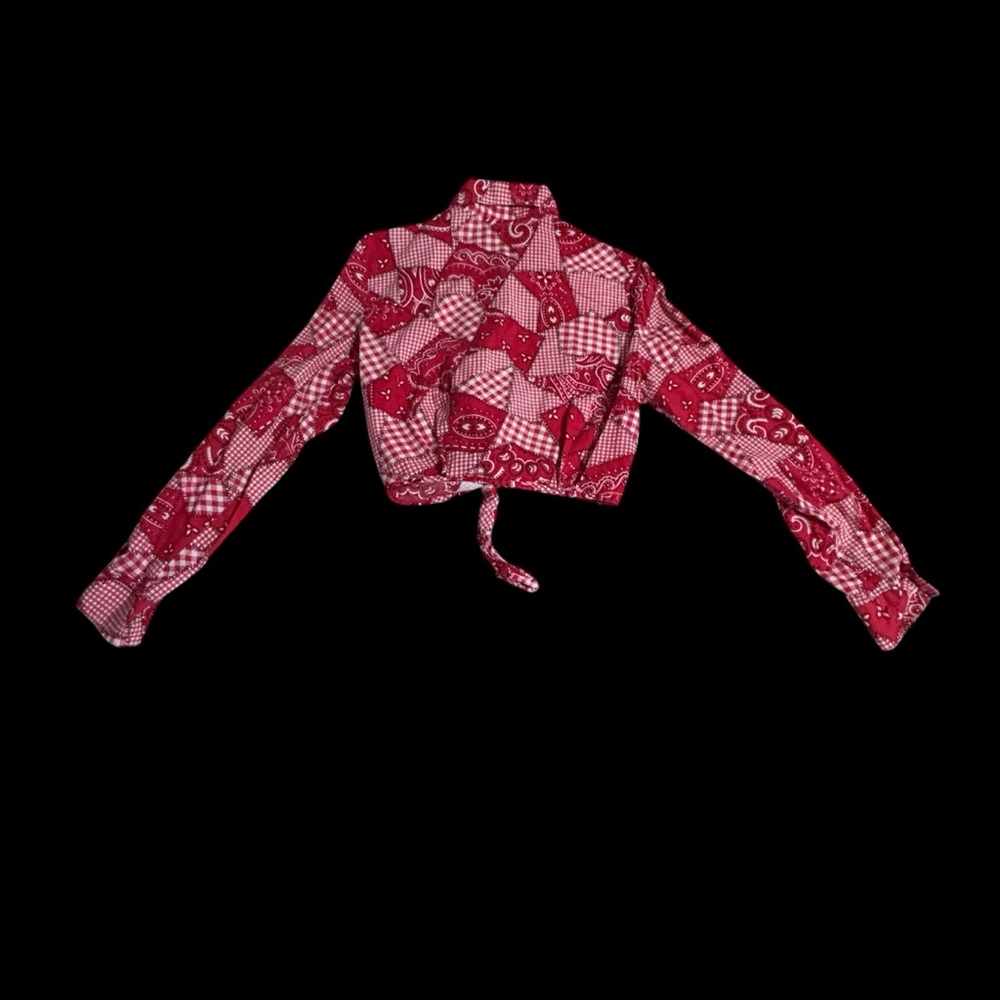 Vintage 70 red gingham patchwork top size 36 - image 2